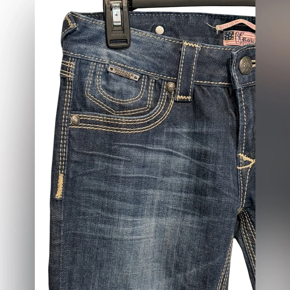 ReRock Express Y2K Jeans Womens 2R Long Inseam Barely Boot Dark Blue Wash EUC - Picture 5 of 11